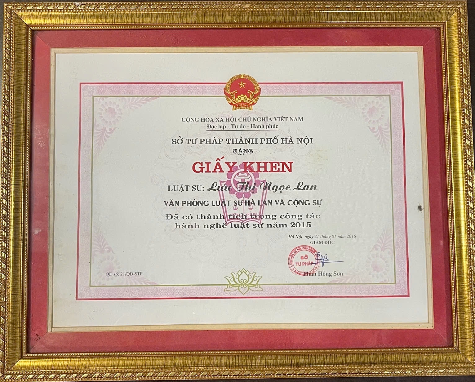 Khen thưởng năm 2016