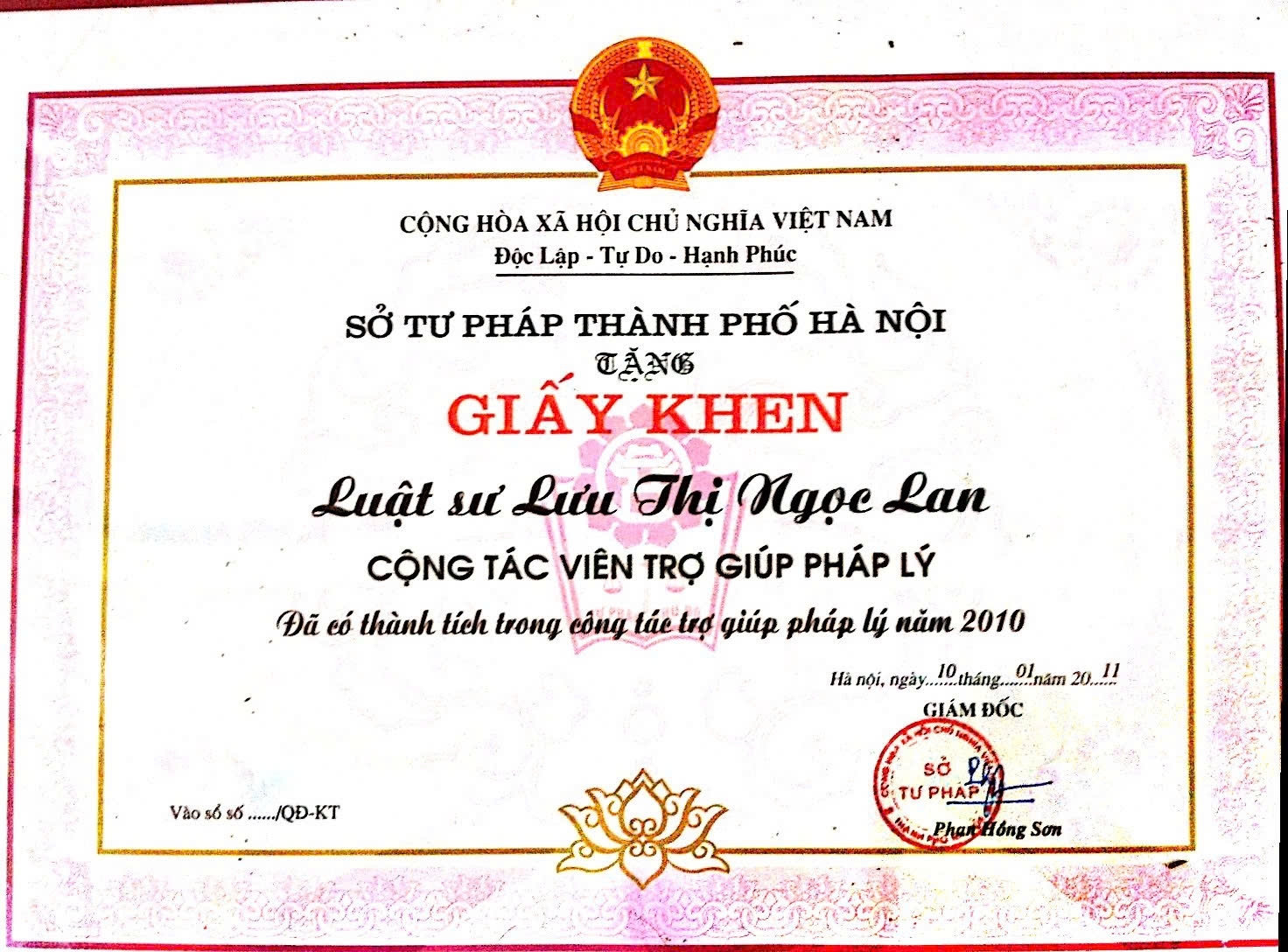 Khen thưởng năm 2011