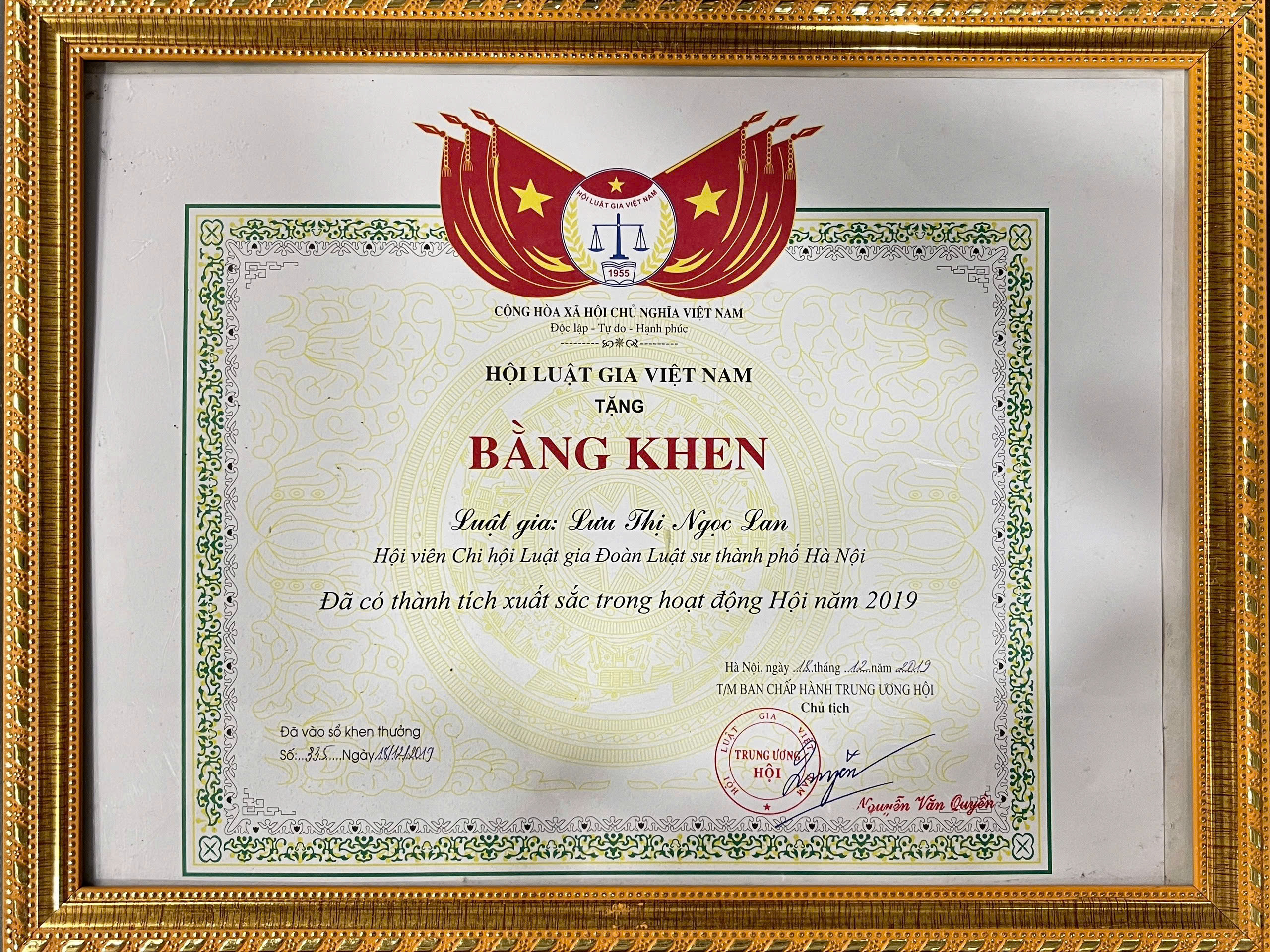 Khen thưởng năm 2019
